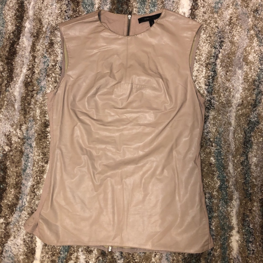 BCBGMAXAZRIA FAUX LEATHER VEST BLOUSE